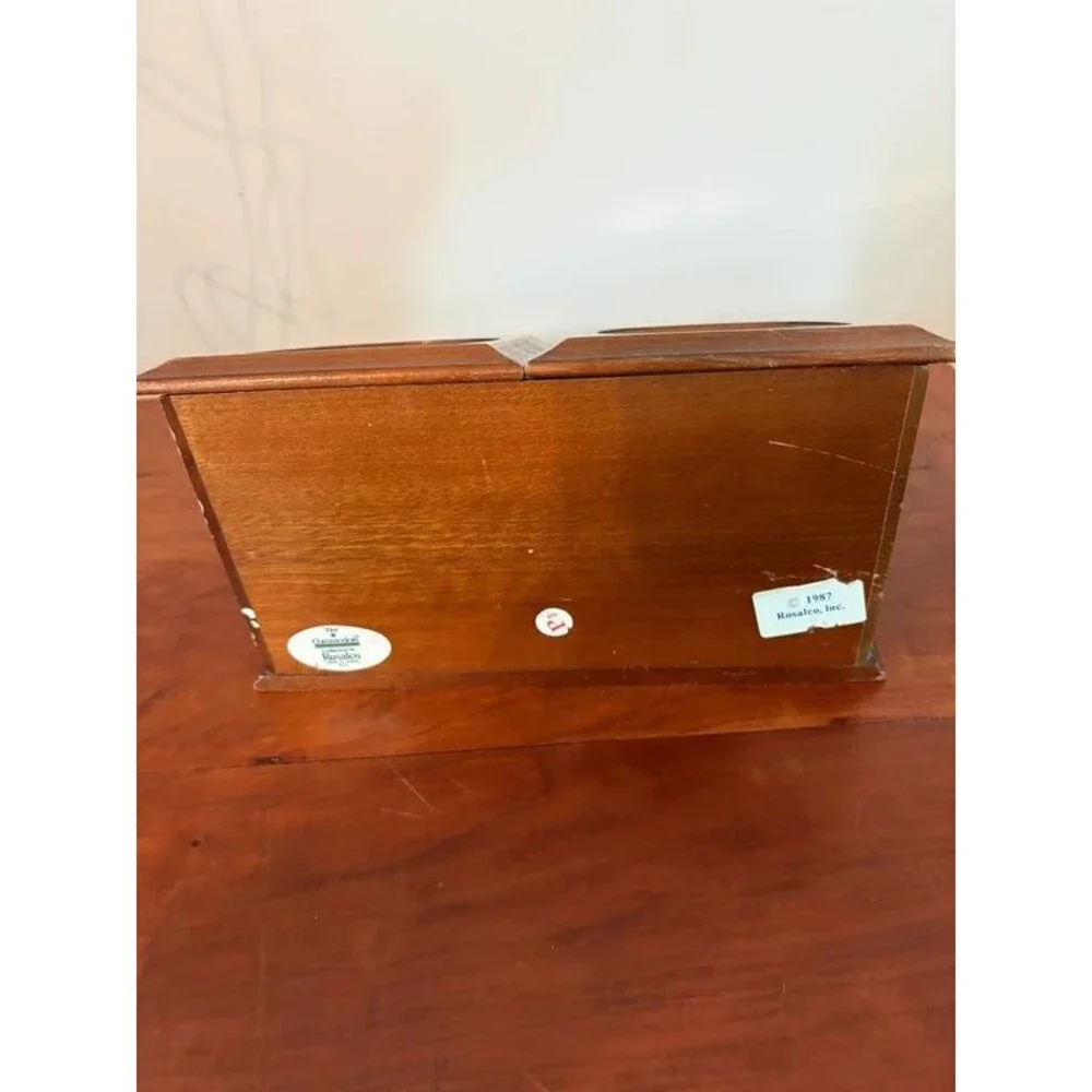Vintage Wood Jewelry Box Double Etched Glass Rose Lids